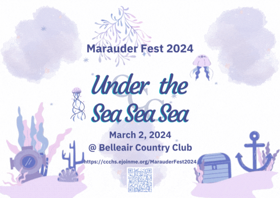 purple and blue invite for Under the Sea Sea Sea gala